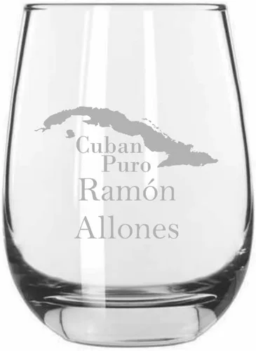 Miniatura 9 de Bolivar - Vaso de vino sin tallo con temática de cigarro cubano grabado de 15.25 onzas