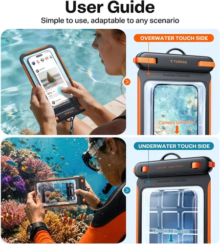 Miniatura 8 de TORRAS IPX8 - Funda impermeable para teléfono flotante, pantalla subacuática táctil, a prueba de agua con cordón para iPhone 17 Pro Max 16 S26, 1