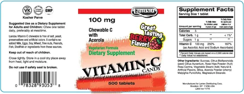 Miniatura 2 de LANDAU Vitamina C masticable 100 mg, gran sabor, 500 tabletas masticables