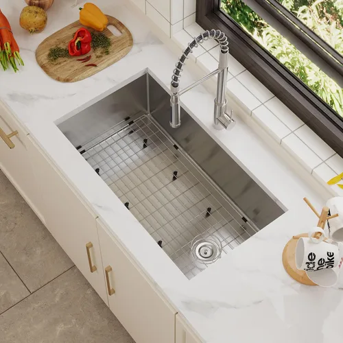 Fregadero de cocina de 32 pulgadas para montar bajo encimera, acero inoxidable calibre 18, lavabo profundo grande con rejilla y colador (32 x 18 x