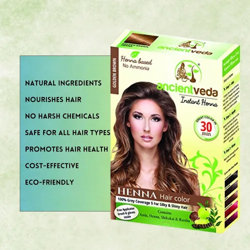 Miniatura 4 de ANCIENT VEDA Henna - Tinte para el cabello, henna instantánea con cepillo aplicador y guantes, color orgánico para nutrición, sin peróxido