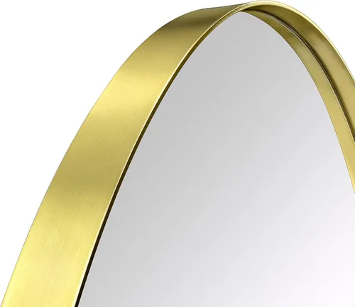 Miniatura 7 de Botiquín de baño empotrado ovalado de oro cepillado con espejo de acero inoxidable con marco de metal oblongo, en forma de píldora, gabinete de baño