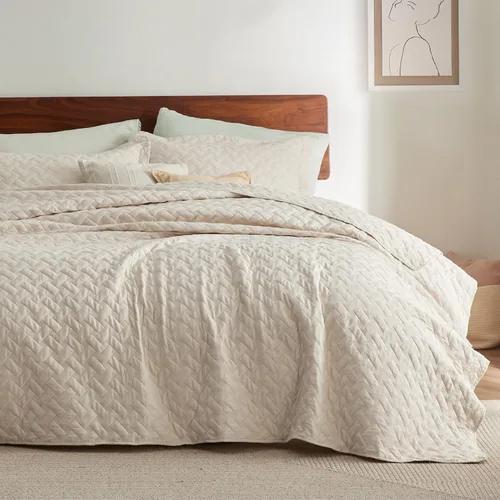 Miniatura 4 de Bedsure Colchas de tamaño Queen - Colchas ligeras tamaño Queen con patrón de tejido de cesta, juego de ropa de cama suave, juego de edredón beige 16