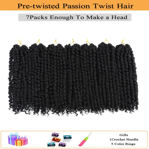 Miniatura 3 de Cabello Corto PassionTwist de 8 Pulgadas Cabello Pre-retorcido Passion Twists Cabello de Ganchillo Pre-enrollado Cabello Rizado de Ganchillo para 1b