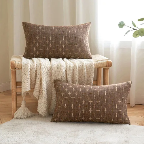 Miniatura 294 de MIULEE - Juego de 2 fundas de almohada decorativas de lino de arpillera navideñas, modernas, estilo campestre, rústicas, tejidas, con textura