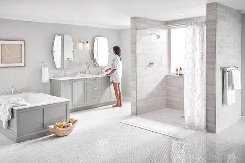 Miniatura 9 de Moen Gibson Cromo Grifo de baño de arco alto de 8 pulgadas con dos manijas y montaje generalizado moderno, requiere válvula, T6142