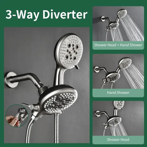 Miniatura 5 de Juego de grifo de ducha de 3 manijas, sistema de ducha con caño de bañera, juego de grifería para bañera, juego combinado de cabezal de ducha, juego