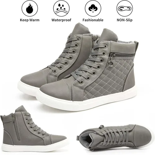 Miniatura 7 de hash bubbie Women's High top Sneakers Lace up PU Leather Fashion Shoes Black Boots Fuzzy Ankle Booties with Zipper