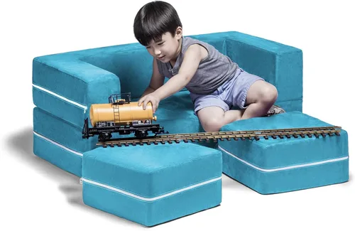 Miniatura 5 de Jaxx Zipline - Sofá biplaza modular y otomana para niños, tumbona plegable, color aguamarina