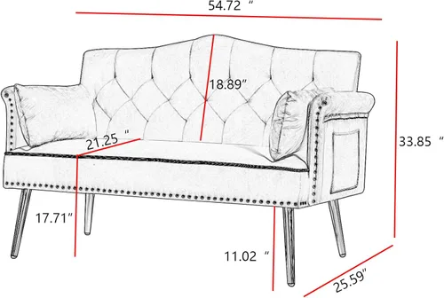 Miniatura 2 de hansones Sofá biplaza moderno de terciopelo de 55 pulgadas con patas de metal dorado y bolsillos laterales, respaldo copetudo, perfecto para sala