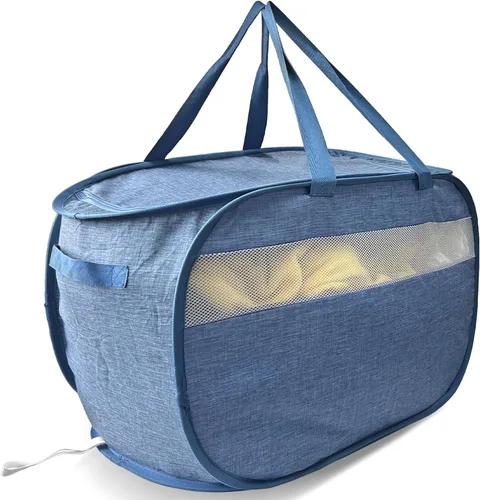Miniatura 24 de Cesta de lavandería desplegable de malla extra grande de 100 litros con tapa y asas, paquete de 2, cesta de ropa sucia plegable XL