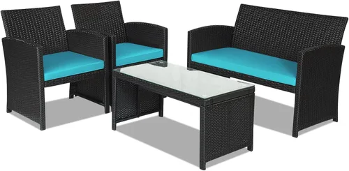 Miniatura 9 de DORTALA Juego de muebles de mimbre para patio de 4 piezas, sofás de ratán para exteriores con juegos de bistró con mesa auxiliar para patio, balcón