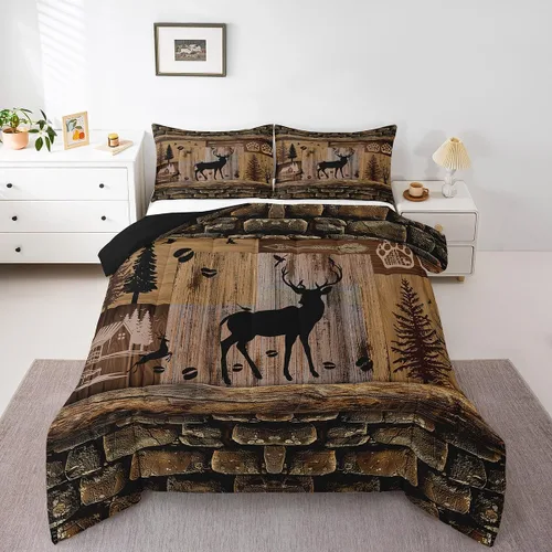Miniatura 14 de Feelyou juego de ropa de cama con diseño de ciervo para niños y niñas, tamaño twin, con huella de pata de ciervo, juego de edredón ultra suave