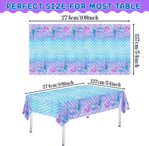 Miniatura 2 de DaiUni 1 mantel de cumpleaños de sirena para decoración de fiesta de cumpleaños, funda rectangular desechable de plástico para suministros de fiesta