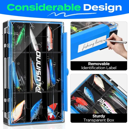 Miniatura 5 de PLUSINNO Organizador de Caja de Aparejos, Paquetes de 1/2, Bandejas de Aparejos Impermeables, Caja de Aparejos de Pesca con Divisores Removibles