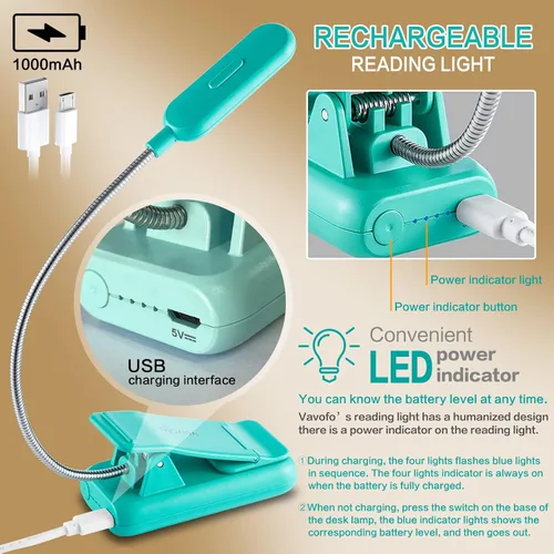 Miniatura 4 de VAVOFO Luz de libro con clip para cama para niños, 7 luces LED de lectura con 9 niveles de luz blanca cálida fría luz de día, lámpara de cuidado