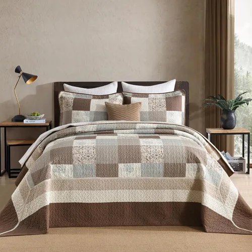 Miniatura 10 de Juego de edredón de cama King de 100% algodón de 120x120, juego de edredón extra grande, cubrecama extra grande de estilo granja, patrón de cuadros