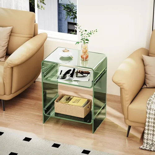 Miniatura 5 de Mesa para tocadiscos de acrílico con estante de almacenamiento, mesa auxiliar transparente para noche (verde, grande)