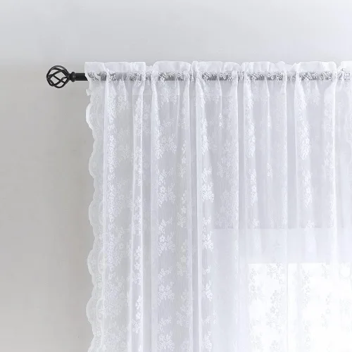 Miniatura 3 de YJ YANJUN - Cortinas de encaje blanco de 84 pulgadas de largo de 2 paneles - Estilo de cabaña chic desgastado de mundo antiguo - Cortinas Blanco