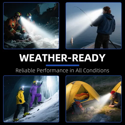 Miniatura 6 de Linterna frontal recargable de 2600 mAh, linterna LED de frente de 1000 lúmenes, ligera, resistente, IPX4 impermeable para camping, correr, trabajo