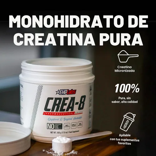 Miniatura 3 de EHP Labs CREA-8 - Polvo de monohidrato de creatina micronizada, polvo de creatina sin sabor para crecimiento muscular, mayor fuerza, mayor