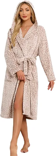 Miniatura 85 de HEARTNICE Bata de forro polar con capucha para mujer, bata de baño suave para mujer, bonito abrigo largo para casa