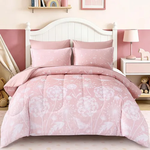 Miniatura 9 de Dinjoy Juego de edredón para niñas, tamaño individual, colorido, azul, rosa, morado, arcoíris, juego de ropa de cama de 6 piezas en una bolsa