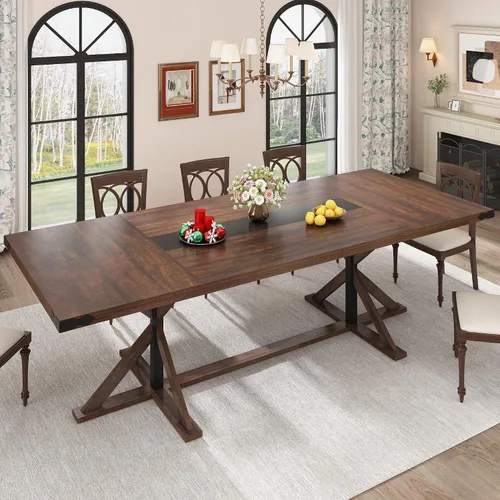 Miniatura 10 de Hlivelood Mesa de comedor de 71 pulgadas para 6 personas, mesa rectangular de cocina de granja con grosor impermeable, mesas de comedor largas
