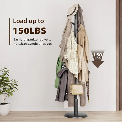 Miniatura 9 de Taitiy Perchero de madera maciza independiente con 10 ganchos para dormitorio, sala de estar, entrada, soporte resistente para sombreros, abrigos
