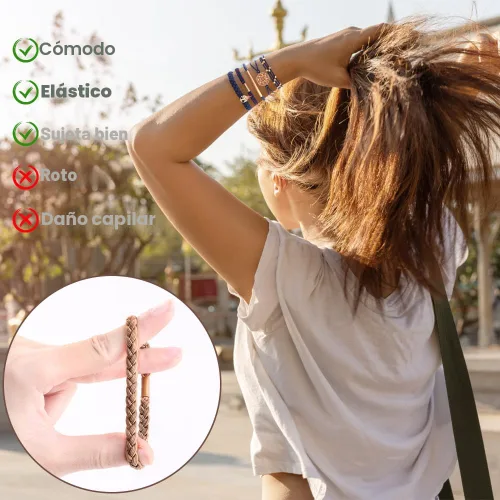 Miniatura 4 de DIYDEC 10 Ligas para el Cabello Pulsera para Mujeres 5 Estilos Suaves Trenzadas Boho Bandas para el Cabello Elásticas Sin Daño Ligas para el Cabello