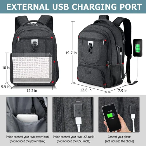 Miniatura 5 de Mochila de almuerzo, bolsa de almuerzo aislada, mochila grande de viaje de 17.3 pulgadas, mochila resistente para computadora, universidad, escuela