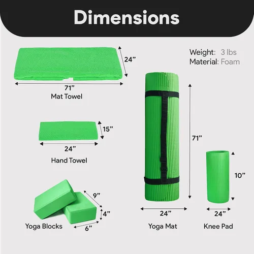 Miniatura 3 de BalanceFrom 7-Piece Yoga Set with 71x24x0.5 Inches Extra Thick Mat and Carrying Sling – Includes 2 Blocks, Stretch Strap, 2 Towels, and Knee Pad for