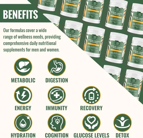 Miniatura 4 de Super Greens - Superalimento en polvo + electrolitos y hierbas tónicas Verdes orgánicos, shilajit, adaptógenos, antioxidantes, preobióticos