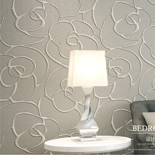 Miniatura 2 de Q QIHANG DAWEI - Papel tapiz no tejido con diseño de rosas en relieve 3D para dormitorio, color gris crema, 1.73 pies de ancho x 32.8 pies de largo