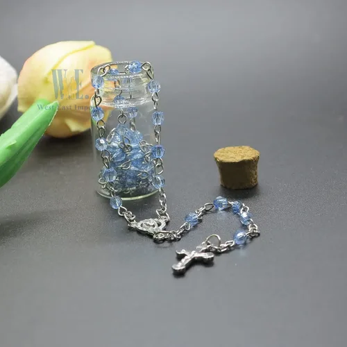 Miniatura 4 de Sudopo Bautismo Favor (12PCS) Rosario de la Santa Comunión en tarro de botella de vidrio Recuerdos de Bautizo Quinceañera Perla Azul Bautizo