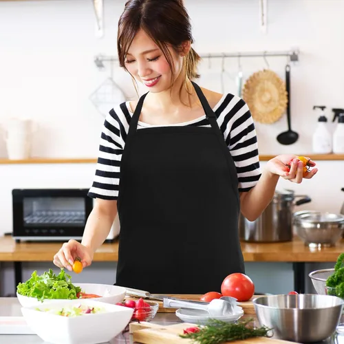 Miniatura 7 de COLLBATH Delantal de servidor impermeable con bolsillos para hombres y mujeres, delantal negro de cosmetología y chef para cocina y pintura