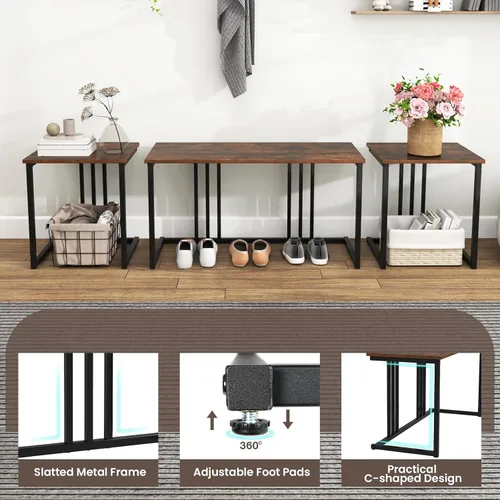 Miniatura 5 de Giantex Juego de mesa de comedor de 4 piezas para 4, mesa y sillas de cocina modernas, juego de muebles anidables con banco y 2 taburetes, juego