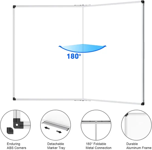 Miniatura 3 de XBoard Pizarra blanca magnética de 60 x 36 pulgadas, pizarra blanca plegable de borrado en seco con marco de aluminio y bandeja de marcadores de 5 x