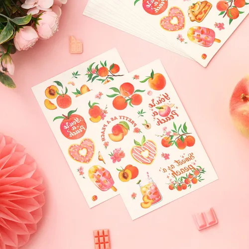 Miniatura 2 de Tatuajes temáticos de melocotón rosa, tatuajes temporales de frutas para decoraciones de fiesta de verano, simplemente decoración de melocotón