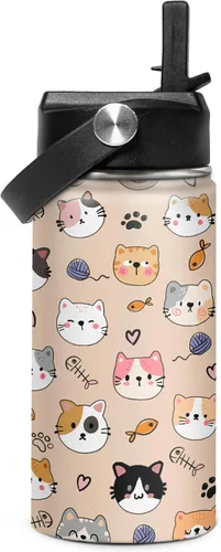 Miniatura 33 de SANDJEST Botella de Agua para Niños con Tapa de Pajita - 12 Oz Botella de Acero Inoxidable Aislada con Dibujo de Animales para Niños y Niñas - Taza