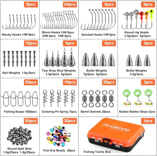 Miniatura 9 de PLUSINNO 253/387pcs Fishing Gear Accessories Kit, Fishing Tackle Box with Tackle Included, Fishing Hooks, Fishing Weights Sinkers, Spinner Blade