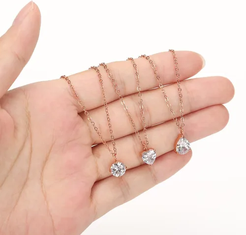 Miniatura 2 de 3 collares circulares de corazón con gotas de agua para mujer, collares delicados para mujer, collares modernos de acero inoxidable
