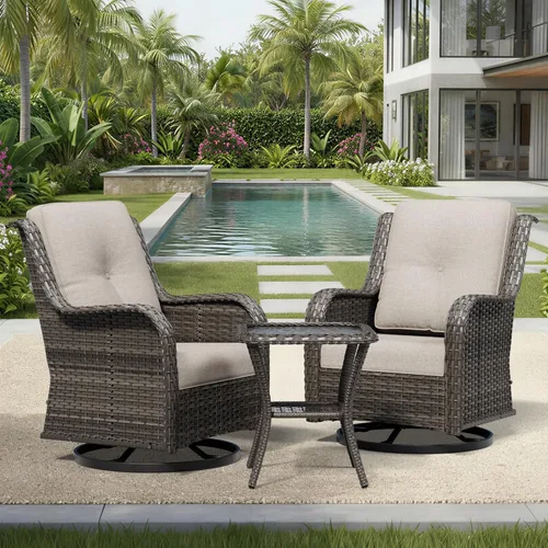 Miniatura 190 de Joyside Juego de sillas de mimbre para patio, juego de 3 piezas de mimbre para exteriores con 2 sillas reposabrazos y 1 mesa auxiliar para terraza