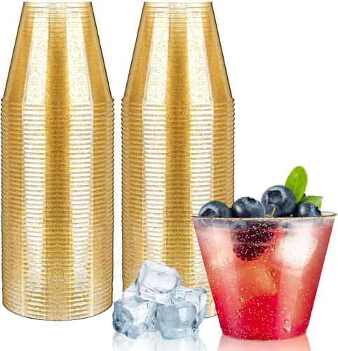 Miniatura 14 de Byvivace Vasos de plástico transparente de 12 onzas con borde dorado, resistentes y aptos para alimentos, desechables, copas de vino, copas de boda