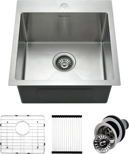 Miniatura 14 de Fregadero de cocina de 15 x 15 pulgadas, fregadero de preparación de barra de montaje superior de 16 calibre 16 T-304 de acero inoxidable negro