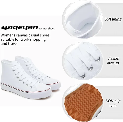 Miniatura 2 de yageyan Tenis de lona y de caña alta para mujer, con cordones, a la moda, casuales, clásicos