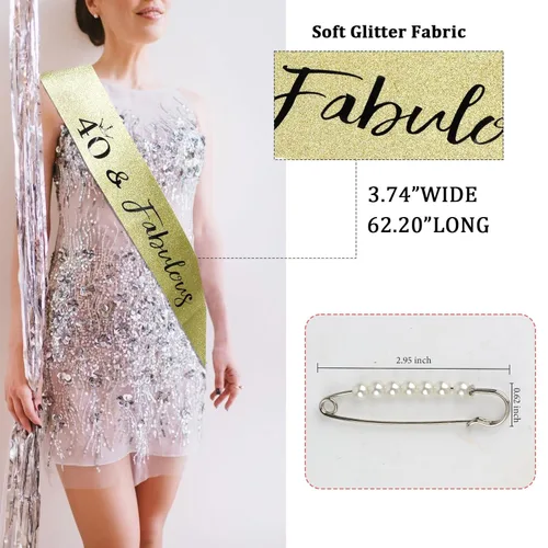 Miniatura 4 de CIEHER Juego de corona dorada para cumpleaños número 40 + banda de 40 y fabulosa + pin de perlas, tiara para decoraciones y regalos de cumpleaños