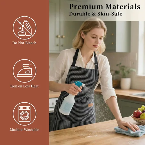Miniatura 5 de Paquete de 2 Delantales de Cocina Ajustables con Peto para Mujeres con 2 Bolsillos, Delantales de Cocina Restaurante para Hombres Chefs