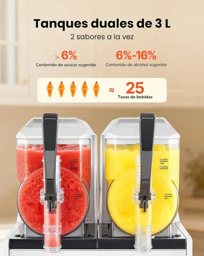 Miniatura 4 de VEVOR Máquina de granizado de 3 litros/100 onzas x 2 tanques para el hogar, no necesita hielo, fabricante de margaritas con autolimpieza