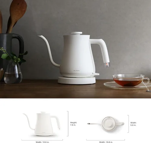 Miniatura 7 de BALMUDA The Kettle Hervidor Eléctrico de Cuello de Cisne Ligero Acero Inoxidable Capacidad de 0.6L (20fl oz) Indicador de Luz Neón Blanco